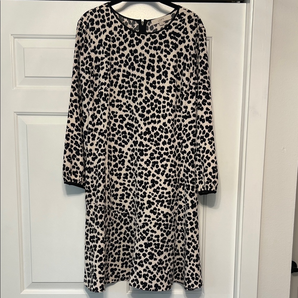 LOFT Black and Cream Cheetah Print Dress